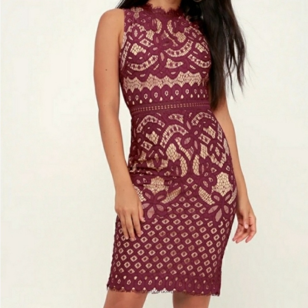 Lulus Adra Burgundy Lace Dress